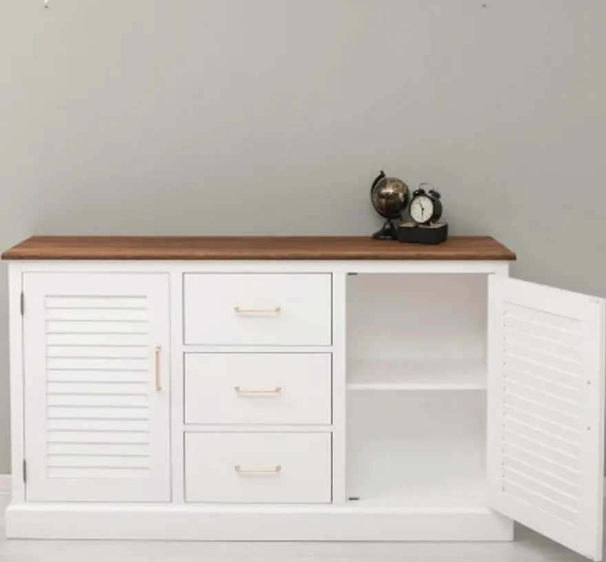 Casa Padrino Sideboard im Landhausstil mit 2 Türen, 3 Schubladen und Eichenholzplatte, 158 x 37 x 90 cm