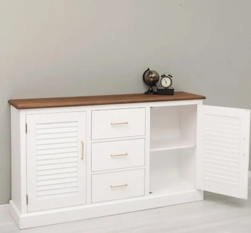 Casa Padrino Sideboard im Landhausstil mit 2 Türen, 3 Schubladen und Eichenholzplatte, 158 x 37 x 90 cm