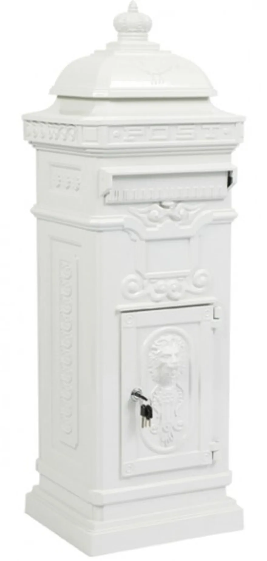 Casa Padrino Standbriefkasten Jugendstil aus Aluminium in Weiß, 100 x 39 x 39 cm