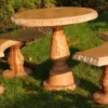 Casa Padrino Stein Gartenmöbel Set Beige - 1 Runder Gartentisch & 2 Gebogene Gartenbänke - Orientalische Garten & Terrassen Möbel