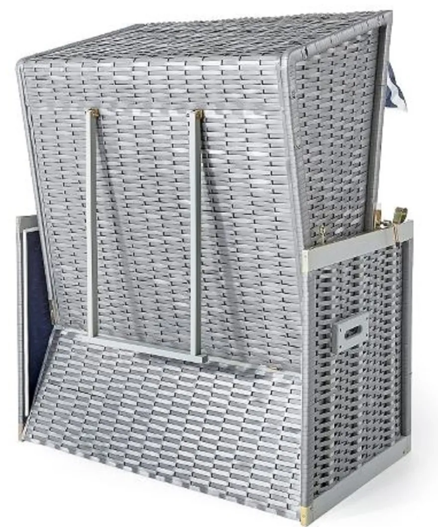 Casa Padrino Strandkorb Grau / Blau / Weiß 116 x 76 x H. 160 cm - Holz Strandkorb mit Dach und LED Beleuchtung - Garten Möbel - Pool Möbel - Outdoor Möbel