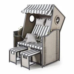 Casa Padrino Strandkorb mit Dach Grau / Weiß 114 x 72 x H. 160 cm