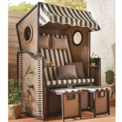 Casa Padrino Strandkorb mit Dach Grau / Weiß 114 x 72 x H. 160 cm