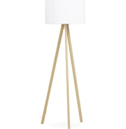 Casa Padrino Studio Stehleuchte Naturholzfarben / Weiß mit 3 Beinen 159 x 55 cm