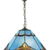 Casa Padrino Tiffany Hängeleuchte im Jugendstil Blau / Mehrfarbig Ø 40 x H. 82 cm - Handgefertigte Pendelleuchte