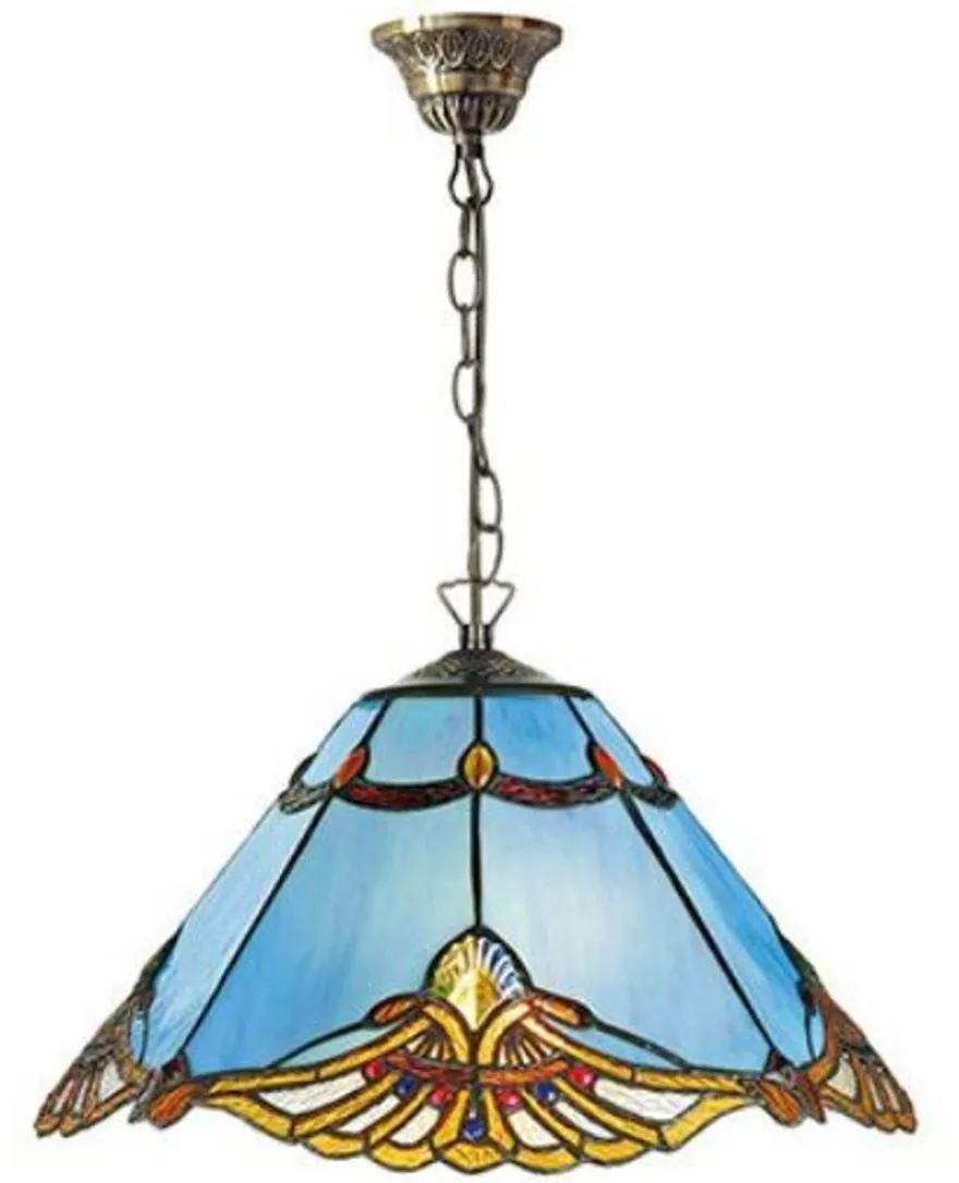 Casa Padrino Tiffany Hängeleuchte im Jugendstil Blau / Mehrfarbig Ø 40 x H. 82 cm - Handgefertigte Pendelleuchte