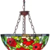 Casa Padrino Tiffany Hängeleuchte Rosenmuster Mehrfarbig Ø 40 x H. 110 cm - Handgefertigte Luxus Lampe