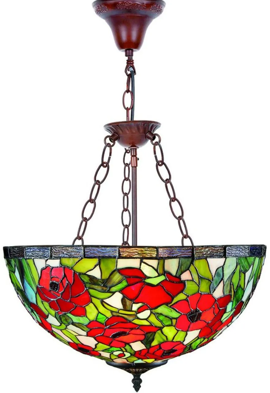 Casa Padrino Tiffany Hängeleuchte Rosenmuster Mehrfarbig Ø 40 x H. 110 cm - Handgefertigte Luxus Lampe