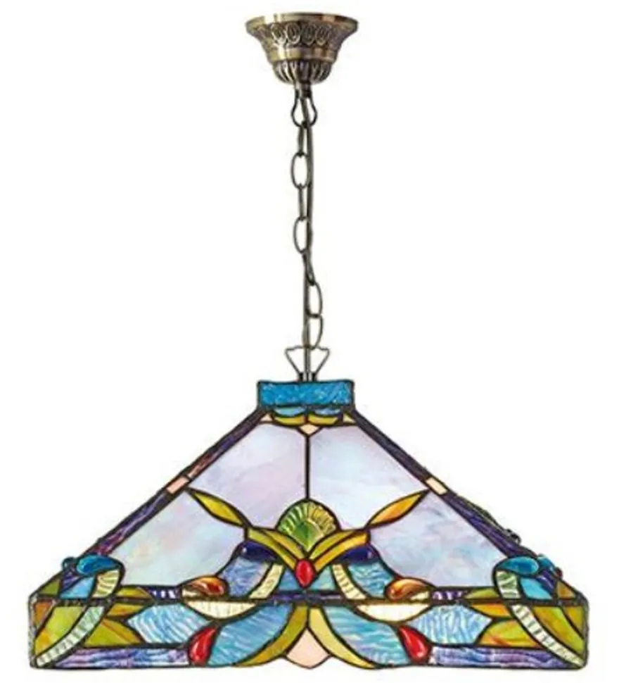 Casa Padrino Tiffany Hängeleuchte Bunt Ø 36 x H. 82 cm - Handgefertigte Pendelleuchte aus Glas und Metall
