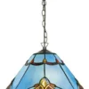 Casa Padrino Tiffany Hängeleuchte im Jugendstil Blau / Mehrfarbig Ø 40 x H. 92 cm - Handgefertigte Pendelleuchte aus Glas und Metall