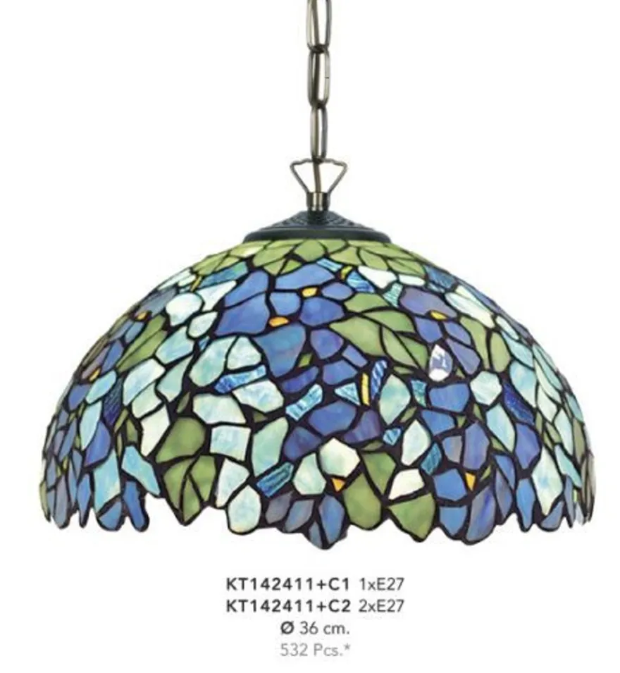 Casa Padrino Tiffany Hängeleuchte, handgefertigte Deckenlampe aus Glas, Bunt, Durchmesser 36 cm, 1-flammig