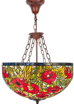 Casa Padrino Tiffany Hängeleuchte Rosenmuster Mehrfarbig Ø 50 x H. 110 cm - Handgefertigte Luxus Lampe