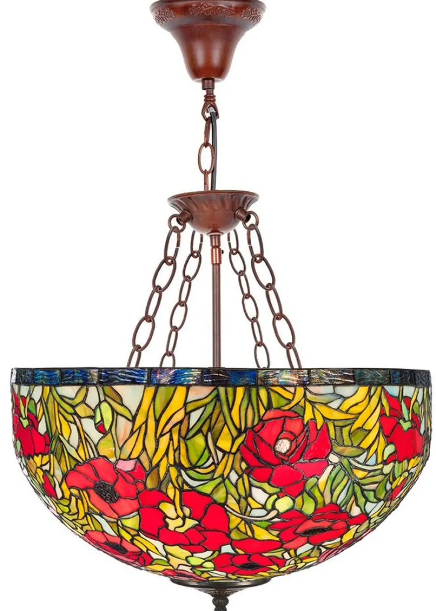 Casa Padrino Tiffany Hängeleuchte Rosenmuster Mehrfarbig Ø 50 x H. 110 cm - Handgefertigte Luxus Lampe