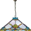 Casa Padrino Tiffany Hängeleuchte Bunt Ø 36 x H. 92 cm - Handgefertigte Pendelleuchte aus Glas und Metall