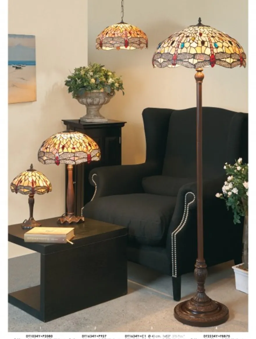 Casa Padrino Tiffany Hockerleuchte Bunt Ø 25 x H. 40 cm - Handgefertigte Tiffany Tischleuchte