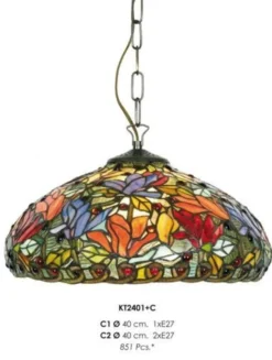 Casa Padrino Tiffany Pendelleuchte im Barockstil, Buntglas, 2-flammig, Durchmesser 40 cm