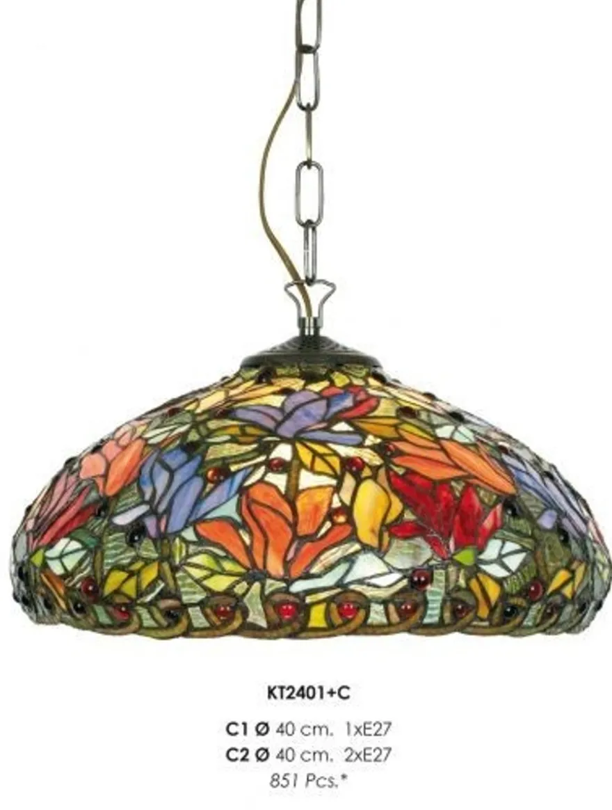 Casa Padrino Tiffany Pendelleuchte im Barockstil, Buntglas, 2-flammig, Durchmesser 40 cm