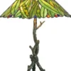 Casa Padrino Tiffany Tischleuchte Hockerleuchte im Bananenblätter Design, Mehrfarbig, Ø 40 cm, Luxus Wohnzimmer Lampe