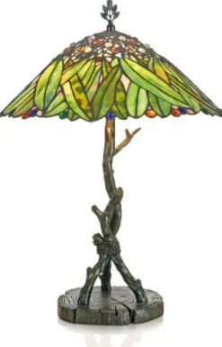 Casa Padrino Tiffany Tischleuchte Hockerleuchte im Bananenblätter Design, Mehrfarbig, Ø 40 cm, Luxus Wohnzimmer Lampe