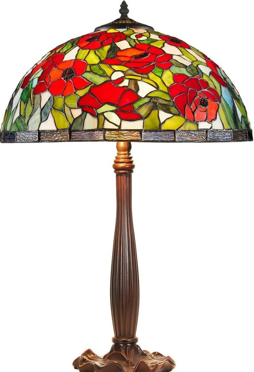 Casa Padrino Tiffany Tischleuchte Rosenmuster Bronzefarben / Mehrfarbig Ø 40 x H. 64 cm - Handgefertigte Hockerleuchte aus 528 Teilen