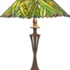 Casa Padrino Tiffany Tischleuchte Hockerleuchte im Bananenblätter Design, Grün und Bunt, Durchmesser 40 cm
