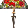 Casa Padrino Tiffany Tischleuchte Rosenmuster Bronzefarben / Mehrfarbig Ø 40 x H. 60 cm - Handgefertigte Hockerleuchte