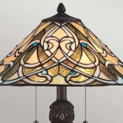 Casa Padrino Tiffany Tischleuchte Bunt / Bronze H. 49,5 cm - Tiffany Leuchten