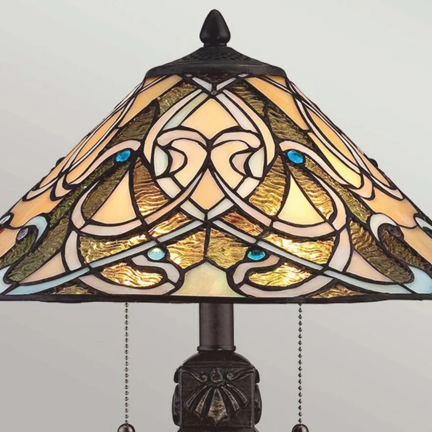 Casa Padrino Tiffany Tischleuchte Bunt / Bronze H. 49,5 cm - Tiffany Leuchten