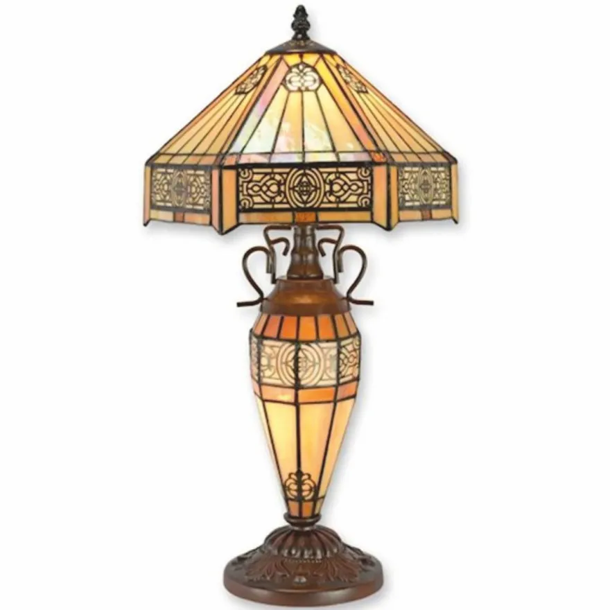 Casa Padrino Tiffany Tischleuchte Beige / Dunkelbraun H. 57 cm - Tiffany Leuchten