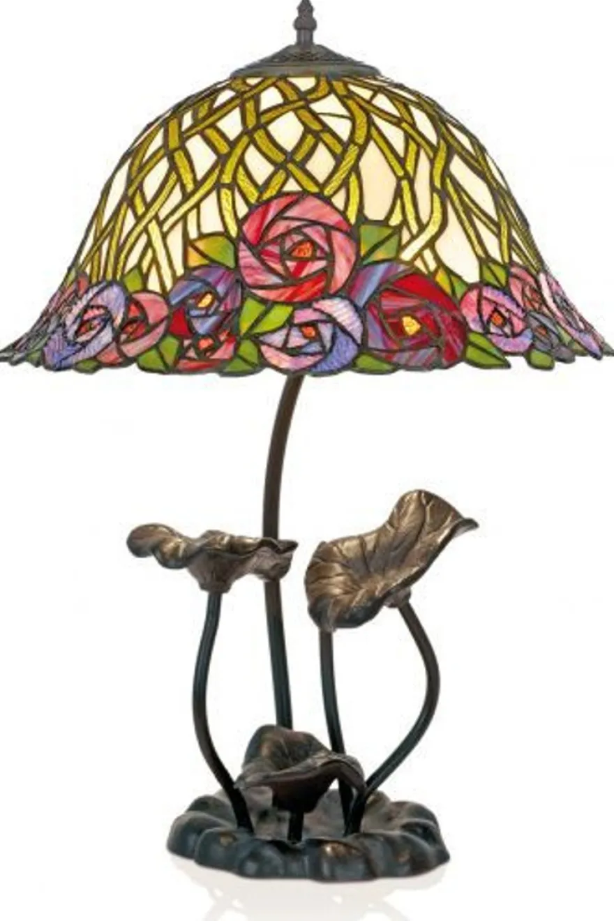 Casa Padrino Tiffany Tischleuchte Hockerleuchte Blumen Mosaik Glas Metall - Durchmesser 40 cm