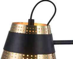 Casa Padrino Tischleuchte Antik Gold / Schwarz 17,5 x 26 x H. 55,5 cm - Moderne Tischlampe mit Lampenschirm aus perforiertem Metall