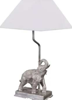 Casa Padrino Tischleuchte Bronze Elefant Versilbert 35 x 29 x H. 50 cm - Luxus Tischlampe mit weißem Lampenschirm