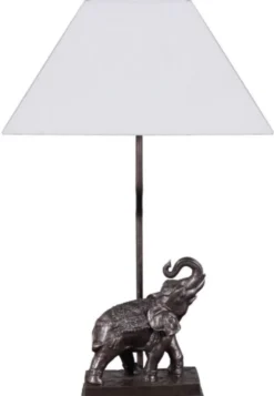 Casa Padrino Tischleuchte Elefant Bronze 35 x 29 x H. 50 cm - Luxus Tischlampe mit weißem Lampenschirm