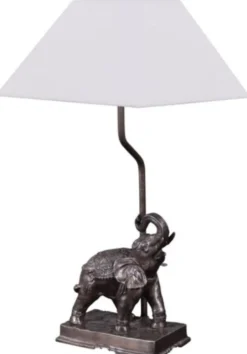 Casa Padrino Tischleuchte Elefant Bronze 35 x 29 x H. 50 cm - Luxus Tischlampe mit weißem Lampenschirm