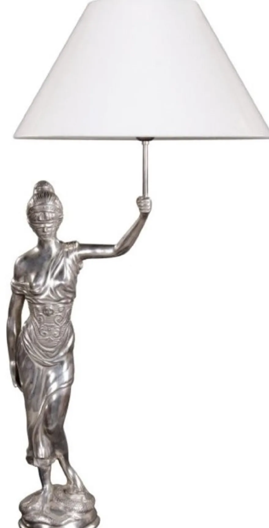 Casa Padrino Tischleuchte mit Bronzefigur Justitia Silber / Weiß 55 x 48 x H. 105 cm - Hotel & Restaurant Tischlampe