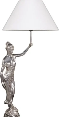 Casa Padrino Tischleuchte mit Bronzefigur Justitia Silber / Weiß 55 x 48 x H. 105 cm - Hotel & Restaurant Tischlampe