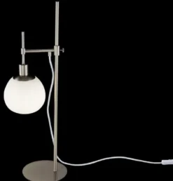 Casa Padrino Tischleuchte Silber / Weiß 17 x H. 65 cm - Höhenverstellbare Tischlampe mit rundem Mattglas Lampenschirm