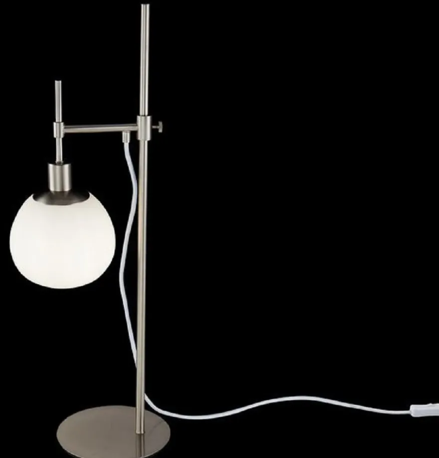 Casa Padrino Tischleuchte Silber / Weiß 17 x H. 65 cm - Höhenverstellbare Tischlampe mit rundem Mattglas Lampenschirm