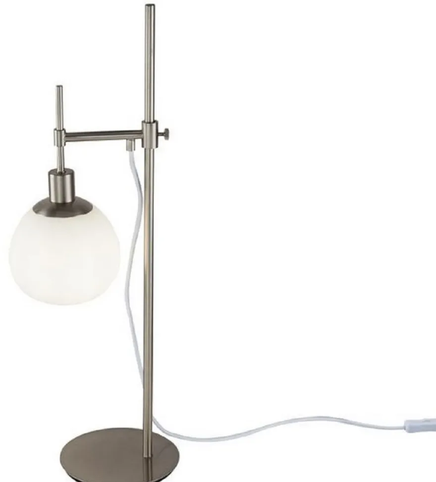 Casa Padrino Tischleuchte Silber / Weiß 17 x H. 65 cm - Höhenverstellbare Tischlampe mit rundem Mattglas Lampenschirm