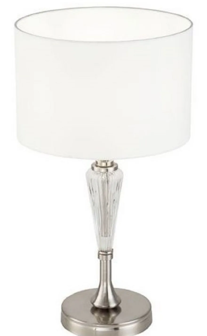 Casa Padrino Tischleuchte Silber / Weiß Ø 26,5 x H. 46 cm - Elegante Tischlampe im Neoklassischen Stil