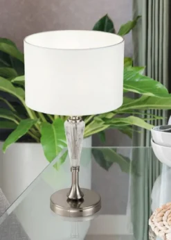 Casa Padrino Tischleuchte Silber / Weiß Ø 26,5 x H. 46 cm - Elegante Tischlampe im Neoklassischen Stil