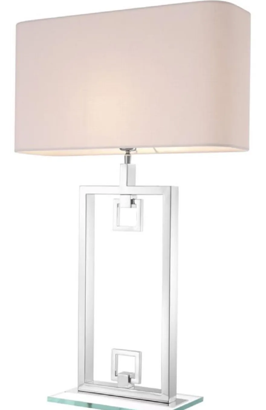 Casa Padrino Tischleuchte Silber / Weiß 55 x 25 x H. 88 cm - Luxus Tischlampe mit Lampenschirm
