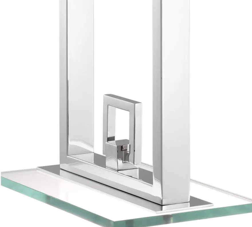 Casa Padrino Tischleuchte Silber / Weiß 55 x 25 x H. 88 cm - Luxus Tischlampe mit Lampenschirm
