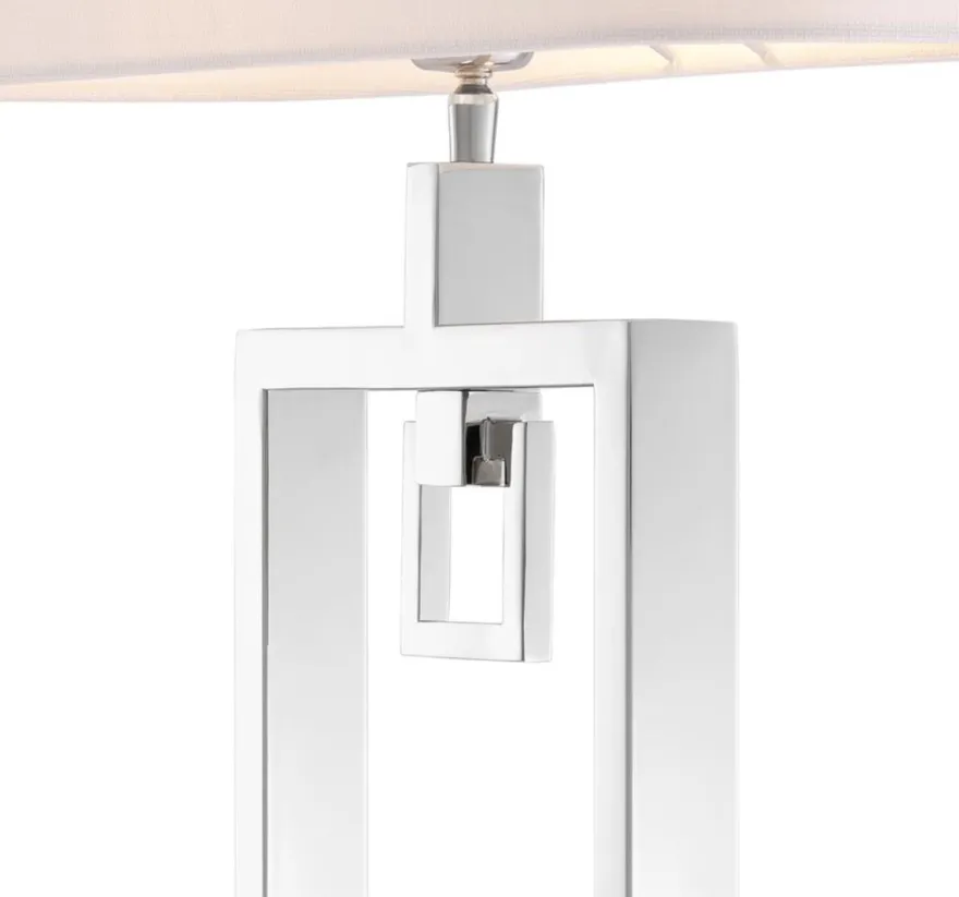 Casa Padrino Tischleuchte Silber / Weiß 55 x 25 x H. 88 cm - Luxus Tischlampe mit Lampenschirm