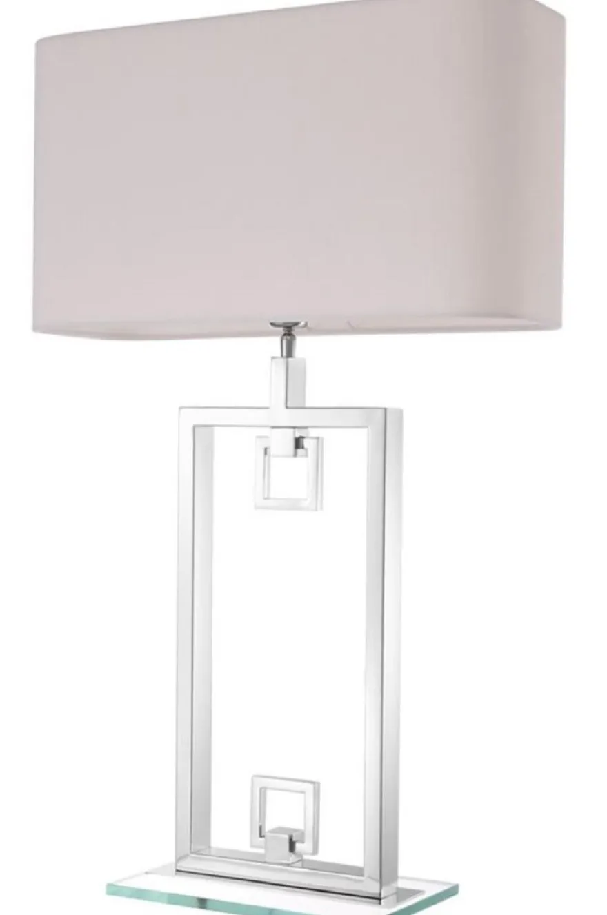 Casa Padrino Tischleuchte Silber / Weiß 55 x 25 x H. 88 cm - Luxus Tischlampe mit Lampenschirm
