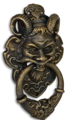 Casa Padrino Türklopfer Barock Devil Face Gusseisen Messingfarben 32.7 cm - Antik Jugendstil Gründerzeit