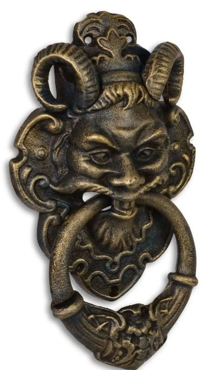 Casa Padrino Türklopfer Barock Devil Face Gusseisen Messingfarben 32.7 cm - Antik Jugendstil Gründerzeit