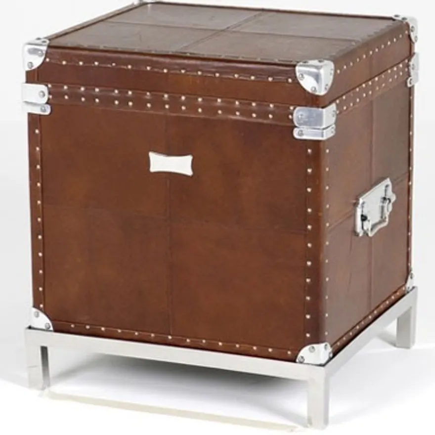 Casa Padrino Vintage Echtleder Koffertisch Braun 45 x 40 x H50 cm - Beistelltisch aus Rindleder und Massivholz