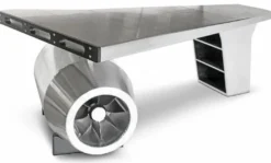 Casa Padrino Vintage Flieger Schreibtisch Silber 230 x 120 x H. 80 cm - Aluminium Flugzeug Design Bürotisch - Aluminium Flugzeug Büro Möbel