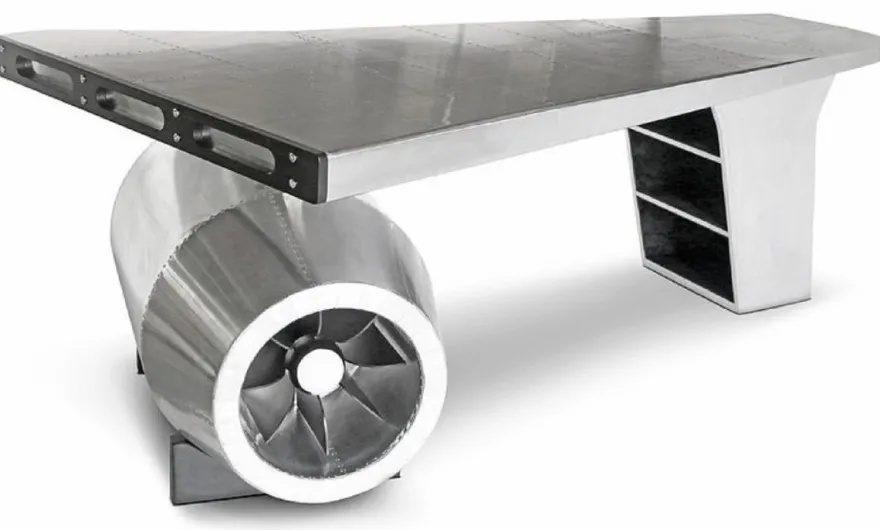 Casa Padrino Vintage Flieger Schreibtisch Silber 230 x 120 x H. 80 cm - Aluminium Flugzeug Design Bürotisch - Aluminium Flugzeug Büro Möbel